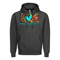 Charcoal Heather peace love thanksgiving Zipper Hoodie - Zillion Design Studio