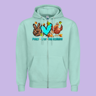Peace Love Thanksgiving Zipper Hoodie Designed By Zillion Design Studio