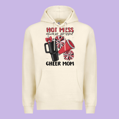 Hot Mess Always Stressed Cheer Mom Premium Hoodie Designed By Maliassmallbusiness