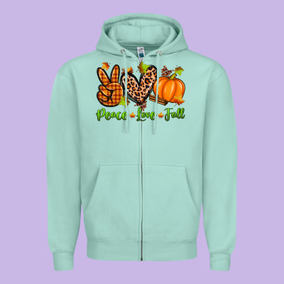 Peace Love Fall Zipper Hoodie Designed By Zillion Design Studio