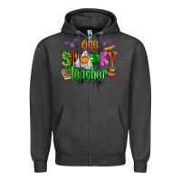 Charcoal Heather one spooky teacher Zipper Hoodie - Zillion Design Studio
