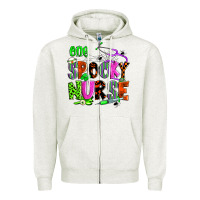 Oatmeal Heather one spooky nurse Zipper Hoodie - Zillion Design Studio