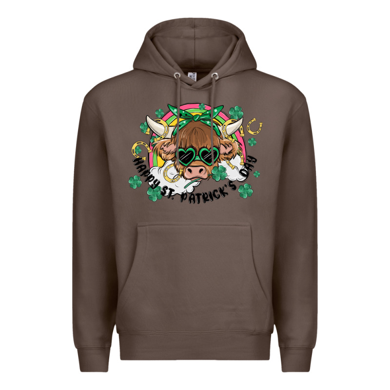 St. Patrick's Day Highland Cow Premium Hoodie by MaliasSmallBusiness | Teevron