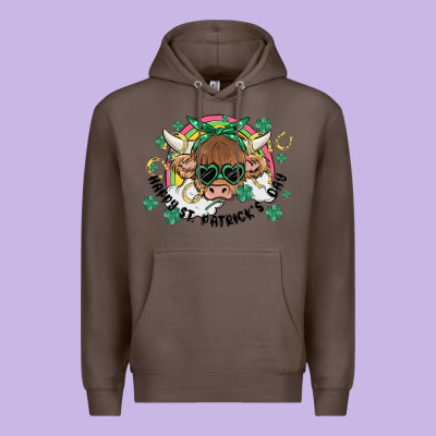 St. Patrick's Day Highland Cow Premium Hoodie Designed By Maliassmallbusiness