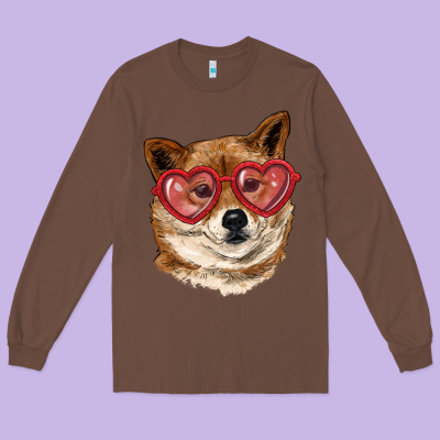 Long Sleeve Tee shiba inu with love glasses