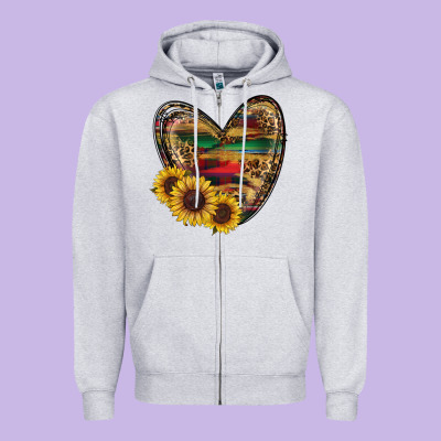Western Sunflowers Heart Zipper Hoodie Designed By Ranaportraitstore