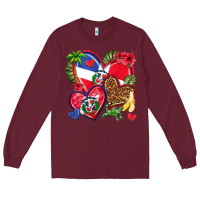 Burgundy dominican republic  hearts Long Sleeve Tee - texasbilliewilder