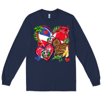 Navy dominican republic  hearts Long Sleeve Tee - texasbilliewilder