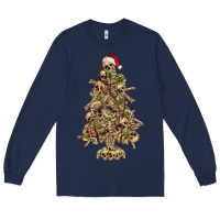 Navy Skeleton Christmas Tree Long Sleeve Tee - RanaPortraitStore