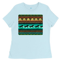 Baby Blue turquoise horse and bullskull aztec  pattern Ladies Tee - BarkalooDesign