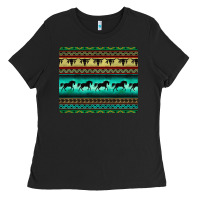 Black turquoise horse and bullskull aztec  pattern Ladies Tee - BarkalooDesign
