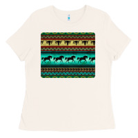 Bone turquoise horse and bullskull aztec  pattern Ladies Tee - BarkalooDesign