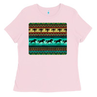 Bubblegum Pink turquoise horse and bullskull aztec  pattern Ladies Tee - BarkalooDesign