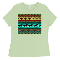 Matcha turquoise horse and bullskull aztec  pattern Ladies Tee - BarkalooDesign