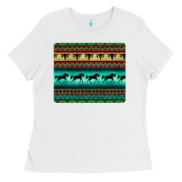 White turquoise horse and bullskull aztec  pattern Ladies Tee - BarkalooDesign