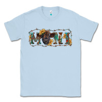 Dusty Blue western mini black highland calf Classic Tee - RanaPortraitStore