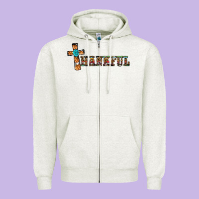 Thankful Pumpkin Cross Zipper Hoodie Designed By Ranaportraitstore