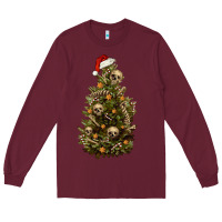 Burgundy Skeleton merry christmas tree Long Sleeve Tee - RanaPortraitStore