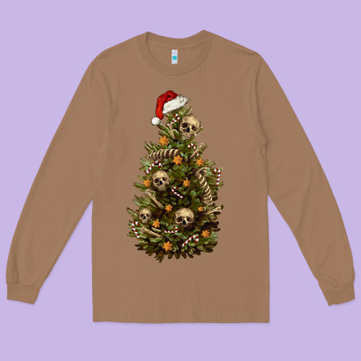 Long Sleeve Tee Skeleton merry christmas tree
