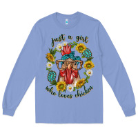 Colony Blue just a girl who loves chicken with sunflowers and gemstone Long Sleeve Tee - texasbilliewilder