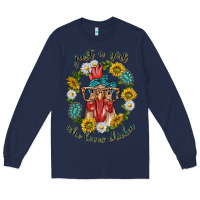 Navy just a girl who loves chicken with sunflowers and gemstone Long Sleeve Tee - texasbilliewilder