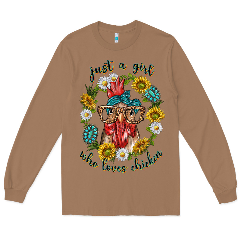 Just A Girl Who Loves Chicken With Sunflowers And Gemstone Long Sleeve Tee by texasbilliewilder | Teevron