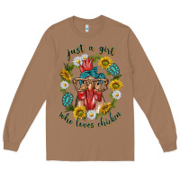 Toasted Coconut just a girl who loves chicken with sunflowers and gemstone Long Sleeve Tee - texasbilliewilder
