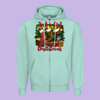 Just A Girl Who Loves Christmas Zipper Hoodie Designed By Ranaportraitstore