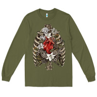 Army Green Skeleton Rib Cage Heart Long Sleeve Tee - RanaPortraitStore