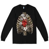 Black Skeleton Rib Cage Heart Long Sleeve Tee - RanaPortraitStore