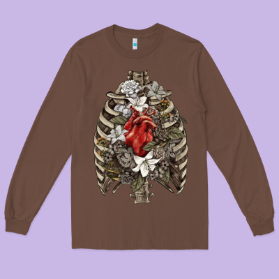 Long Sleeve Tee Skeleton Rib Cage Heart