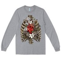 Heather Grey Skeleton Rib Cage Heart Long Sleeve Tee - RanaPortraitStore