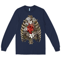 Navy Skeleton Rib Cage Heart Long Sleeve Tee - RanaPortraitStore