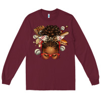 Burgundy baseball afro messy bun Long Sleeve Tee - texasbilliewilder