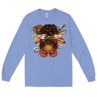 Colony Blue baseball afro messy bun Long Sleeve Tee - texasbilliewilder