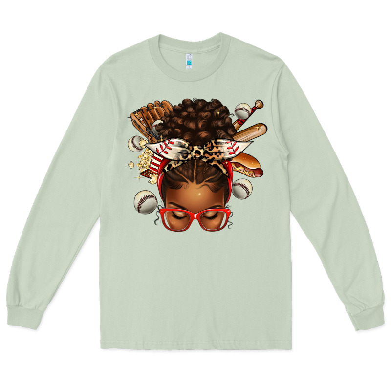 Baseball Afro Messy Bun Long Sleeve Tee by texasbilliewilder | Teevron