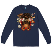Navy baseball afro messy bun Long Sleeve Tee - texasbilliewilder