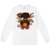White baseball afro messy bun Long Sleeve Tee - texasbilliewilder