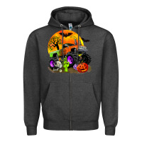 Charcoal Heather halloween monster truck Zipper Hoodie - Zillion Design Studio