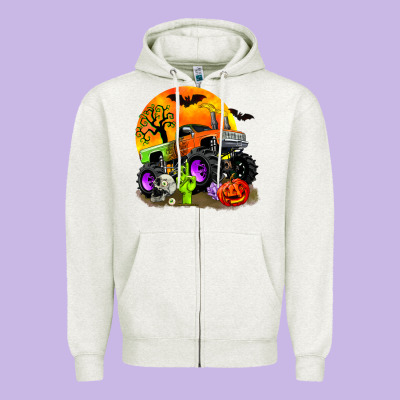 Halloween Monster Truck Zipper Hoodie Designed By Zillion Design Studio