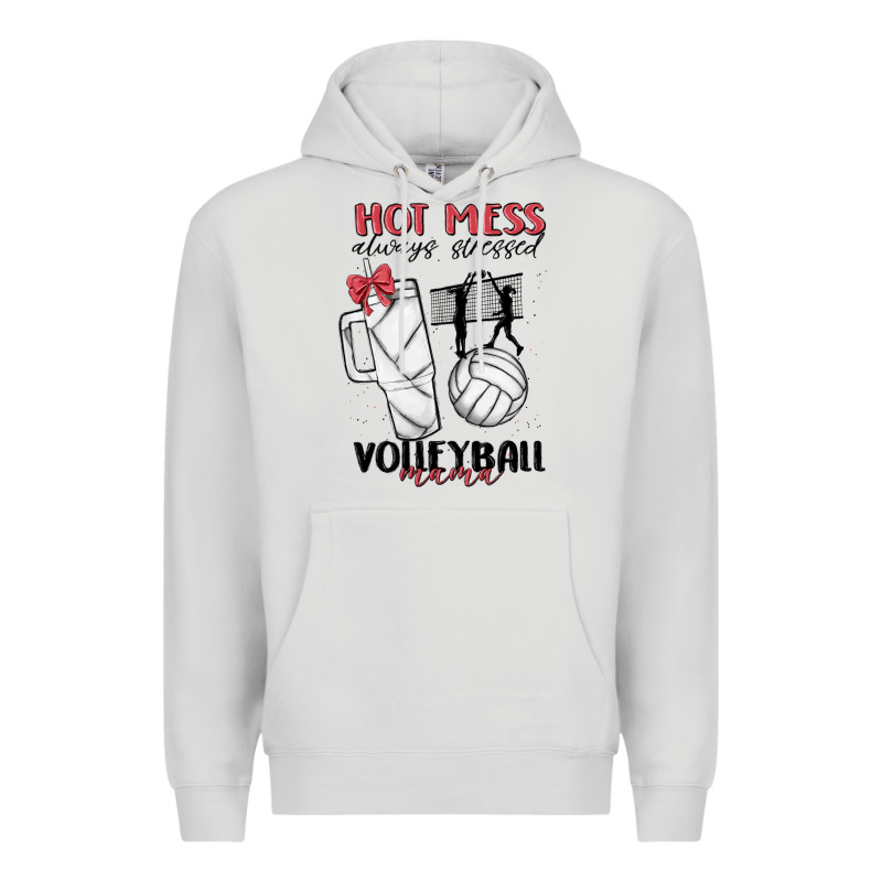 Hot Mess Always Stressed Volleyball Mama Premium Hoodie by MaliasSmallBusiness | Teevron