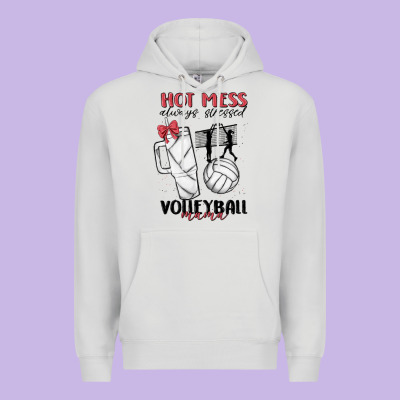 Hot Mess Always Stressed Volleyball Mama Premium Hoodie Designed By Maliassmallbusiness