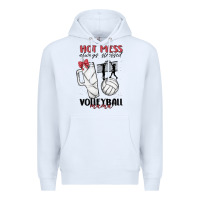 White hot mess always stressed volleyball mama Premium Hoodie - MaliasSmallBusiness