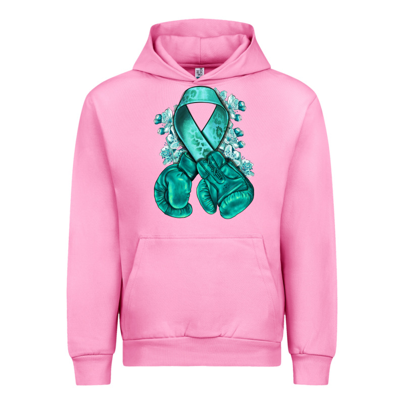 Ovarian Cancer Teal Ribbon With Boxing Gloves Urban Hoodie by NancyCooperArtShop | Teevron
