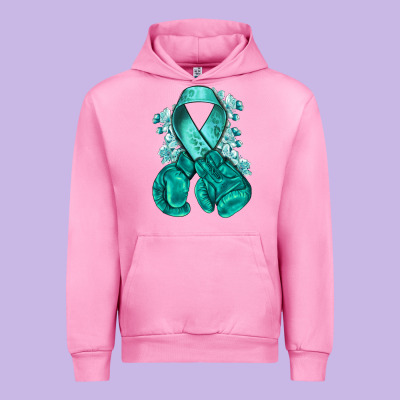 Ovarian Cancer Teal Ribbon With Boxing Gloves Urban Hoodie Designed By Nancycooperartshop
