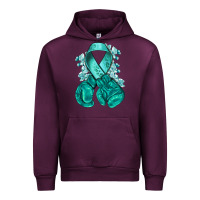 Mauve Wine Ovarian Cancer teal ribbon with boxing gloves Urban Hoodie - NancyCooperArtShop