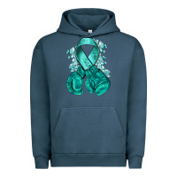 Pigment Midnight Navy Ovarian Cancer teal ribbon with boxing gloves Urban Hoodie - NancyCooperArtShop
