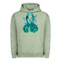 Pigment Oil Green Ovarian Cancer teal ribbon with boxing gloves Urban Hoodie - NancyCooperArtShop