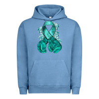 Pigment Pebble Blue Ovarian Cancer teal ribbon with boxing gloves Urban Hoodie - NancyCooperArtShop