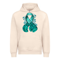 Sandshell Ovarian Cancer teal ribbon with boxing gloves Urban Hoodie - NancyCooperArtShop